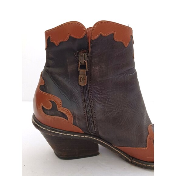 Donald Pliner Western Ankle Boot 2 Tone Brown Leather Point Toe Block Heel Sz 7 - Picture 7 of 12